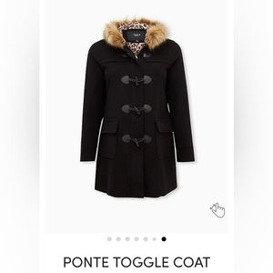 Torrid Black Brushed Ponte Hooded Toggle Coat Size 1X